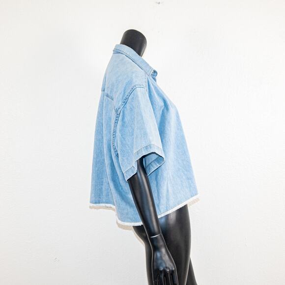 Rosetta Getty $730 Cropped Denim Shirt Mid Blue Wide Boxy fit - Picture 6 of 9